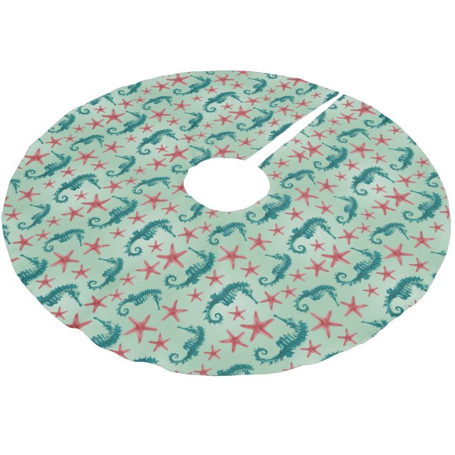 Aquamarines Seepferd Muster 2 Polyester Weihnachtsbaumdecke (Schrägansicht)