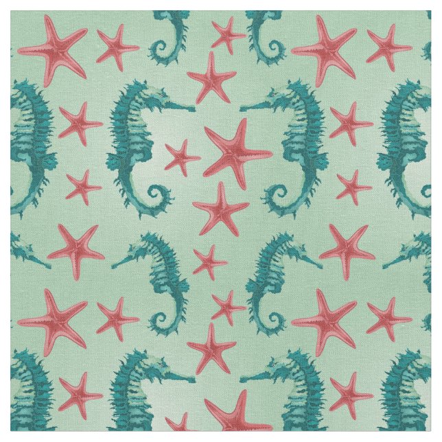 Aquamarines Seepferd-Muster 2 Stoff (Nahaufnahme)