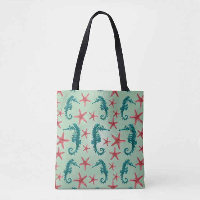 Aquamarines Seepferd-Muster 2 Tasche (Vorderseite)
