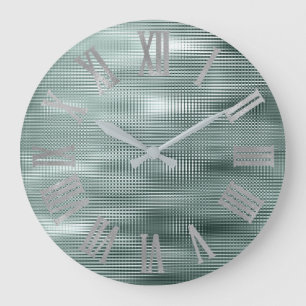 Aquamarines silbernes Grau minimales metallisches Große Wanduhr