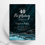 Aquamarines Silver Agate 40. Geburtstag Einladung<br><div class="desc">Aquamarine und silberne Altersgruppe 40. Geburtstag Party Einladung. Elegantes modernes Design mit türkisfarbenem aquamarin blauen Aquarellfarben,  marmorgeode Hintergrund,  Imitate Glitzer Silber und Typografie Drehbuch Schriftart. Die trendige Einladungskarte eignet sich perfekt für eine stilvolle Damenfeier. Gedruckte Zazzle Einladungen oder Sofortdownload digitalen druckbaren Vorlage.</div>