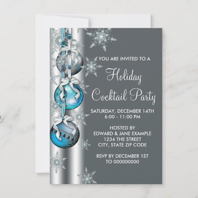 Aquamarines Silver Snowflake Ornament Weihnachten  Einladung (Vorderseite)