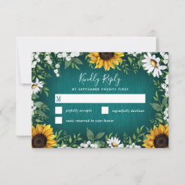 Aquamarines Sonnenblumenland Rustikale Hochzeitska RSVP Karte