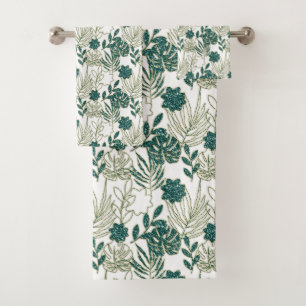 Aquamarines tropisches Monstera botanisches weiße Badhandtuch Set