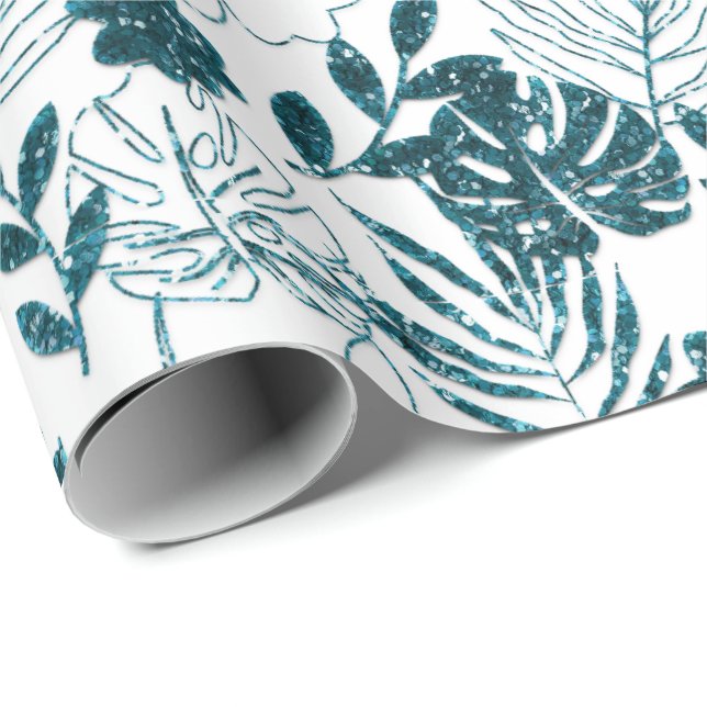 Aquamarines tropisches Monstera Botanisches Weiße  Geschenkpapier (Rolleneckpunkt)