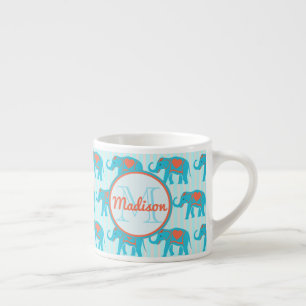 Aquamarines Türkis, blaue Elefanten auf blauem St Espressotasse
