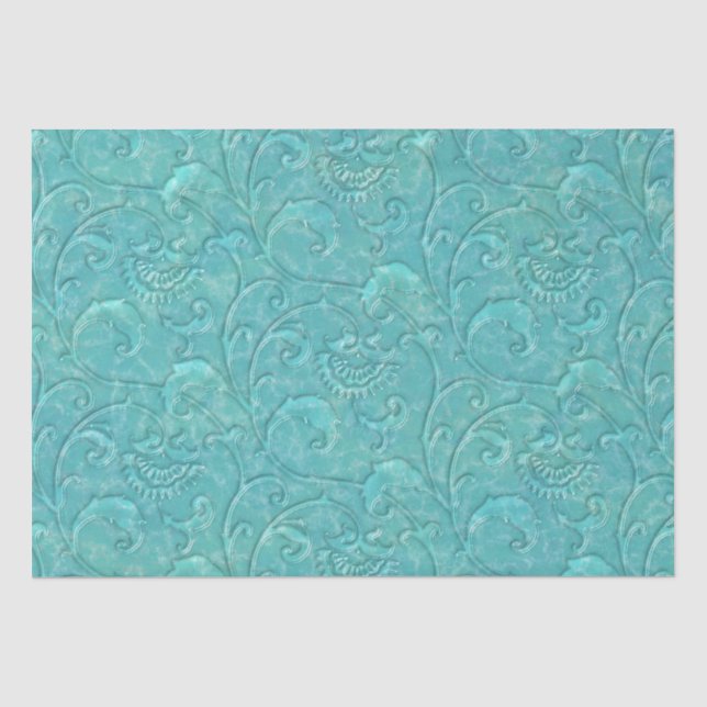 Aquamarines türkisfarbenes Blumenmuster Seidenpapier (Vorderseite)