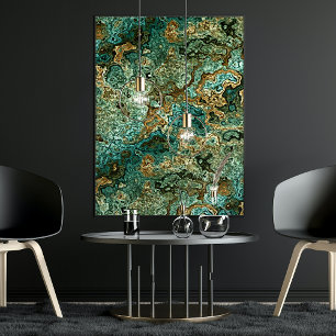 Aquamarines türkisfarbenes goldbraunes Mineralienm Poster