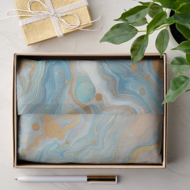Aquamarines türkisfarbenes, weißes Marmormuster Seidenpapier (Geschenk)