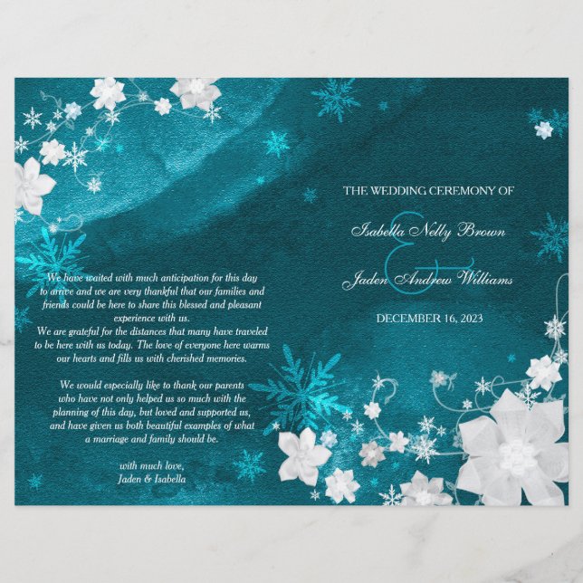 Aquamarines türkisfarbenes Winter Wedding Bi Fold  (Vorderseite)
