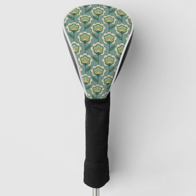 Aquamarines u. gelbes Blumenmuster Golf Headcover (Vorderseite)