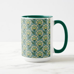 Aquamarines u. gelbes Blumenmuster Tasse