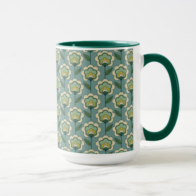 Aquamarines u. gelbes Blumenmuster Tasse (Rechts)