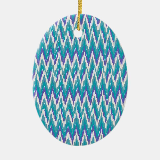 Aquamarines und Amethyst iKat ZigZag-Muster Keramikornament (Vorne)