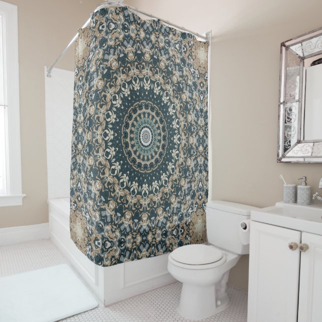 Aquamarines und beige Mandala-Muster Duschvorhang (Beispiel)