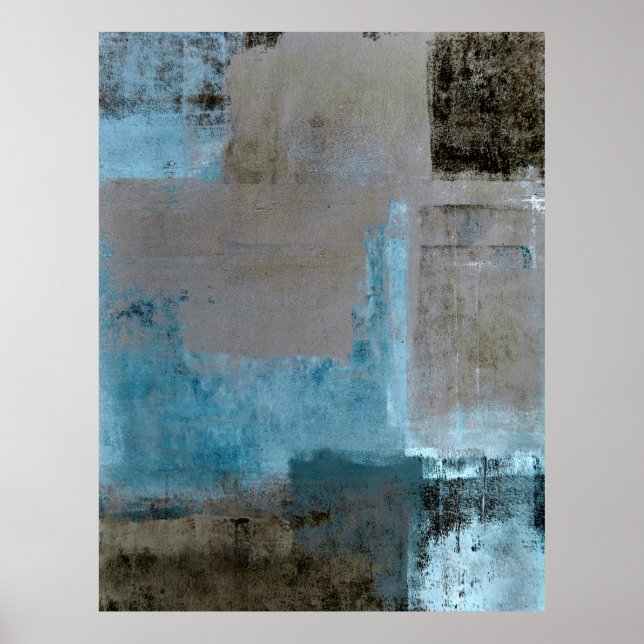 aquamarines und braunes Abstraktes Kunstposter "in Poster (Vorne)