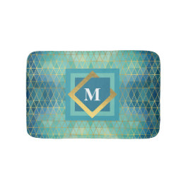 Aquamarines und geometrisches Triangle, Monogramm Badematte