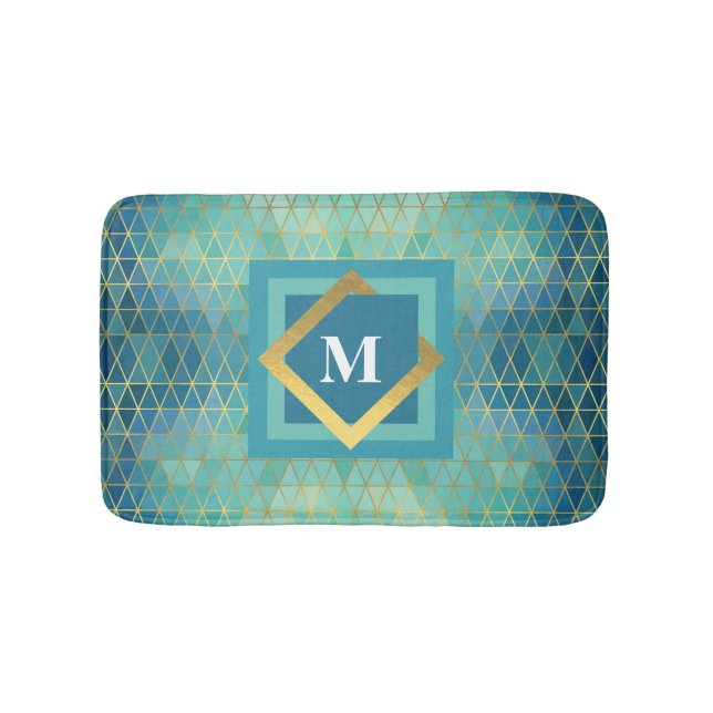 Aquamarines und geometrisches Triangle, Monogramm Badematte (Vorderseite)