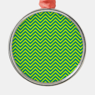 Aquamarines und glänzendes Zickzack Muster Ornament Aus Metall