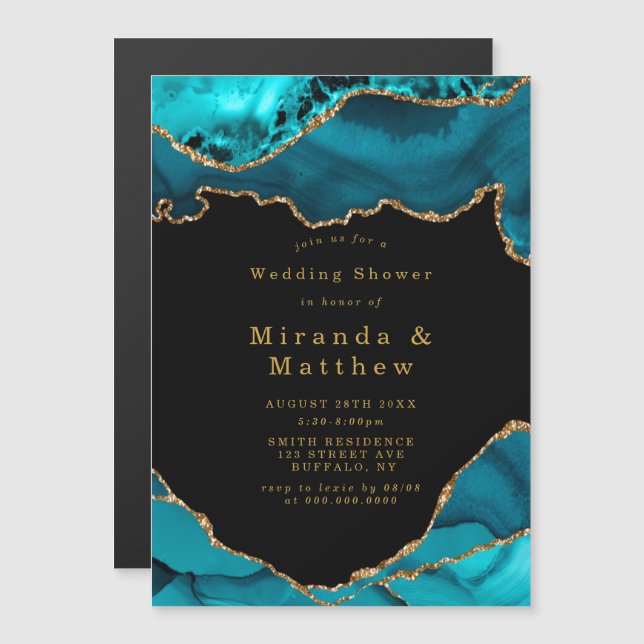 Aquamarines und Gold Agate Stone Polterabend Magne Magnetkarte (Vorne/Hinten)
