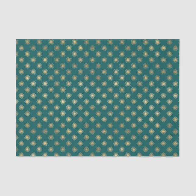 Aquamarines und Gold Foil Star Muster Seidenpapier (Vorderseite)