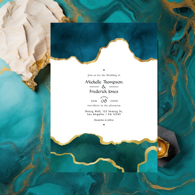 Aquamarines und Gold Geode Agate Stone Wedding Fot Einladung (Von Creator hochgeladen)