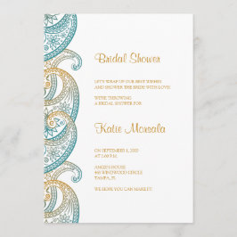 Aquamarines und Gold Indian Paisley Brautparty Einladung