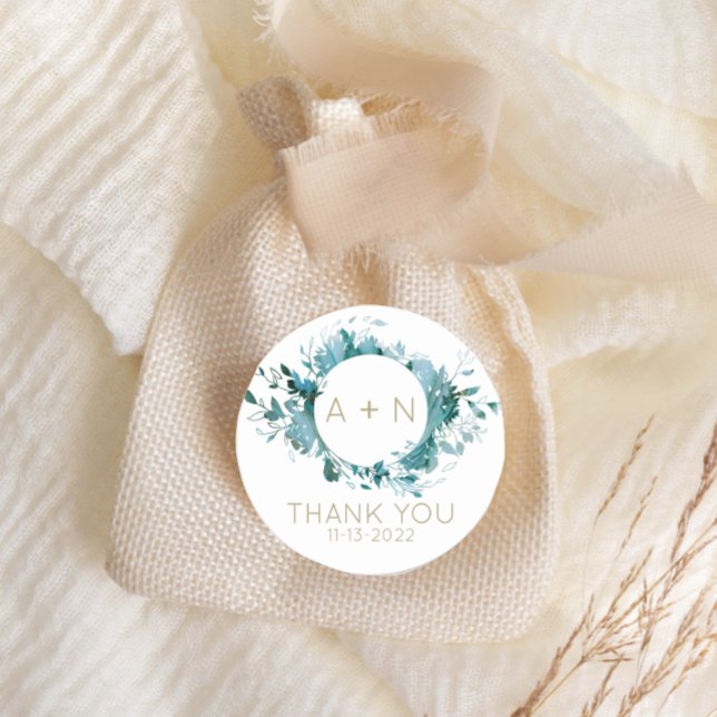 Aquamarines und goldenes Agate Watercolor Monogram Runder Aufkleber (Von Creator hochgeladen)