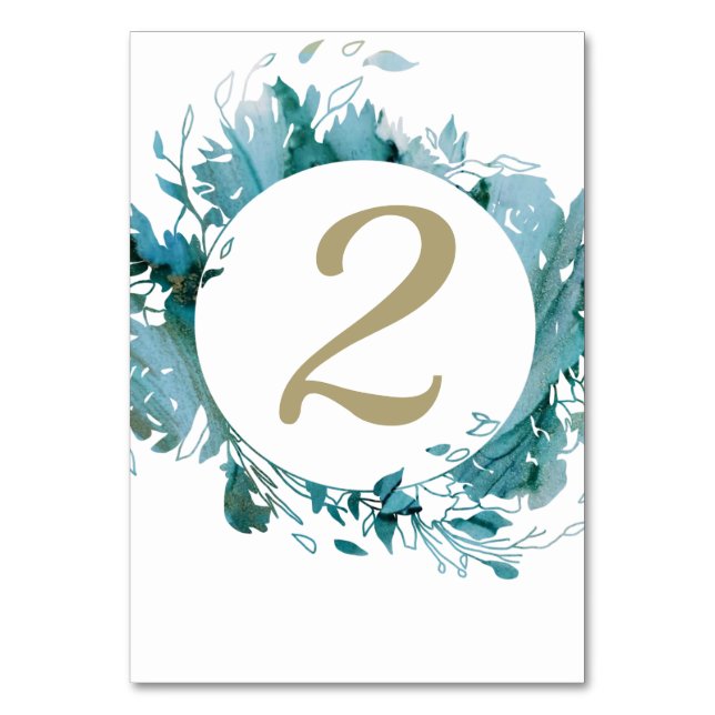 Aquamarines und goldenes Agate Watercolor Tischnummer (Vorderseite)