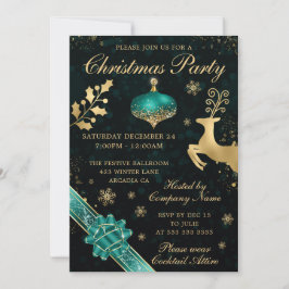 Aquamarines und goldenes Bauble & Ribbon Weihnacht Einladung