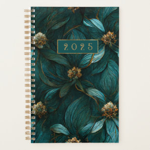 Aquamarines und goldenes Blumenmuster Planer