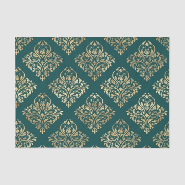 Aquamarines und goldenes Foil Antiquitätenmuster Seidenpapier (Vorderseite)