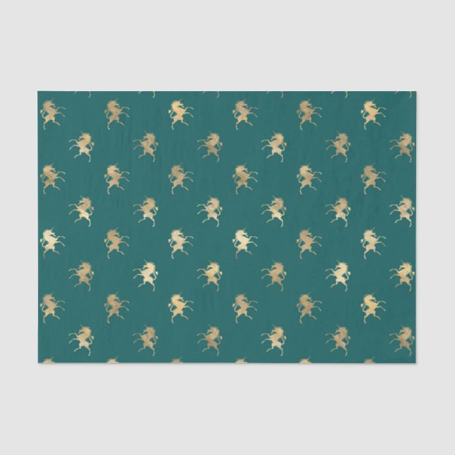 Aquamarines und goldenes Foil Einhornmuster Seidenpapier (Vorderseite)