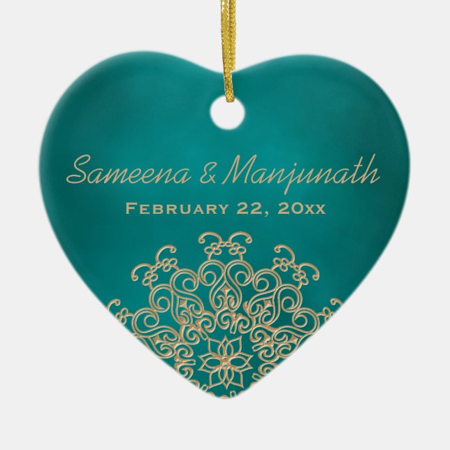 Aquamarines und Goldindisches Keramik Ornament (Vorne)