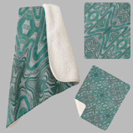 Aquamarines und graues Boho Chic Earthy Abstraktes Sherpadecke
