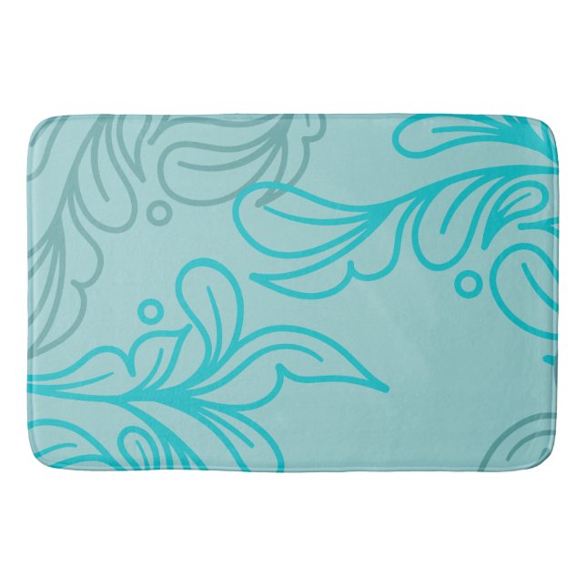 Aquamarines und graues Boho Leaf-Design Badematte (Vorderseite)