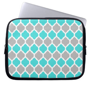 Aquamarines und graues marokkanisches Gitter Laptopschutzhülle