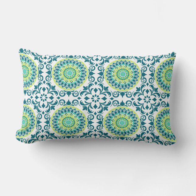 Aquamarines und grünes Boho-Muster Lendenkissen (Vorderseite)