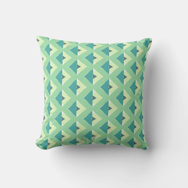 Aquamarines und grünes Diamond-Geometrismuster Kissen (Vorderseite)