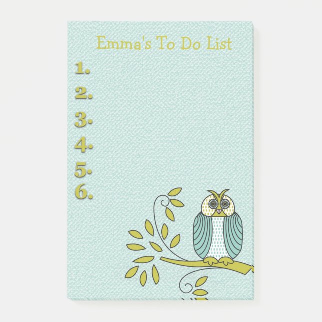 Aquamarines und grünes Owl Personalisiert zu führe Post-it Klebezettel (Vorderseite)