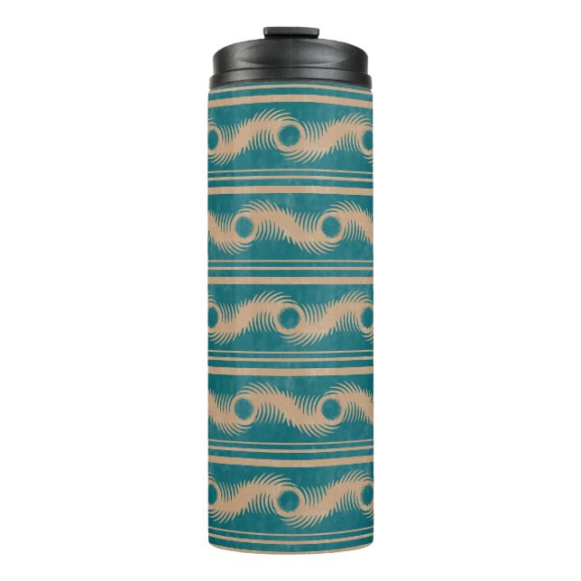 Aquamarines und karamellisches spiralförmiges Stre Thermosbecher (Vorderseite)