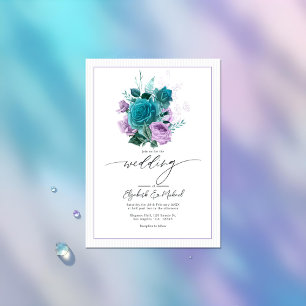 Aquamarines und Lavender Floral Wedding Foto Einladung