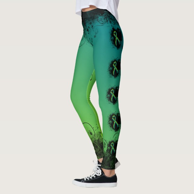 Aquamarines und Limettengrünes Grunge Herz Leggings (Links)