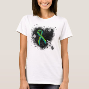 Aquamarines und Limettengrünes Grunge Herz T-Shirt