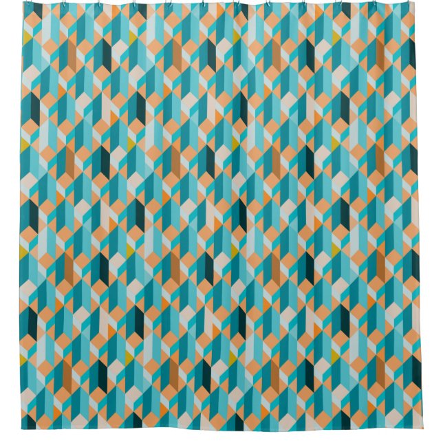 Aquamarines und orange Form-Muster Duschvorhang (Vorderseite)
