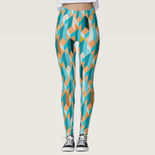 Aquamarines und orange Form-Muster Leggings