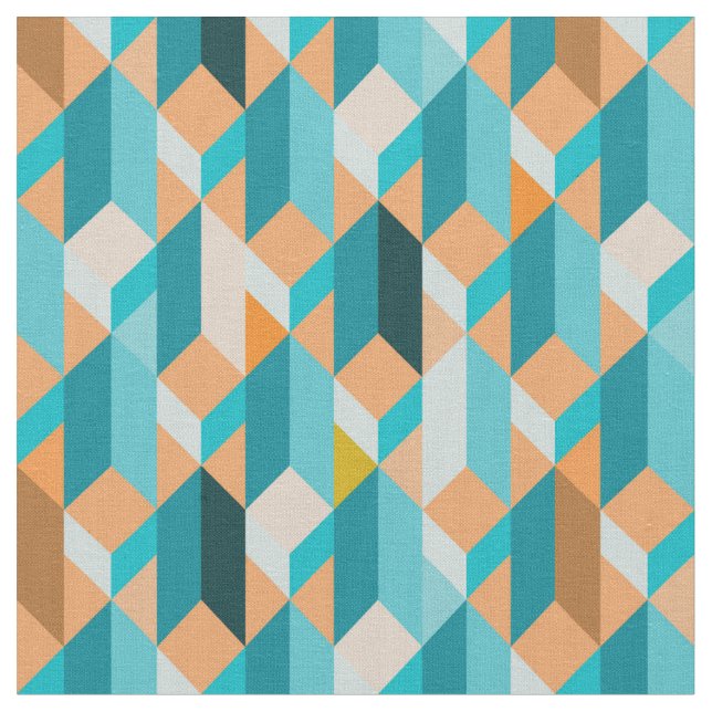 Aquamarines und orange Form-Muster Stoff (Nahaufnahme)