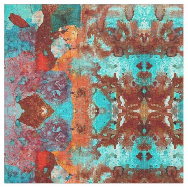 Aquamarines und orangefarbenes Abstraktes Gewebe Stoff (Nahaufnahme)