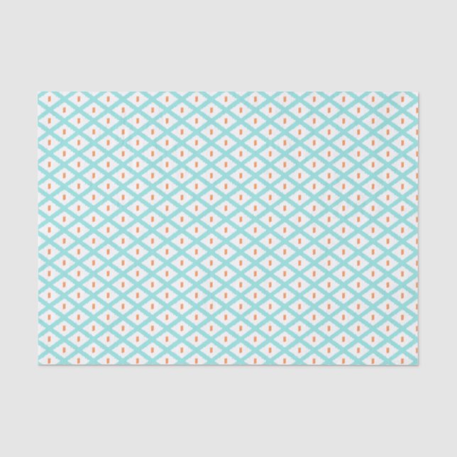 Aquamarines und orangefarbenes Ethnic Tribal-Ikat- Seidenpapier (Vorderseite)