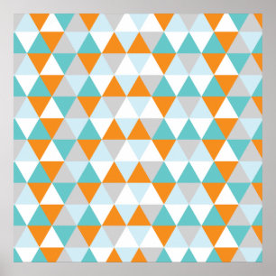 Aquamarines und orangefarbenes modernes Dreieck-Mu Poster